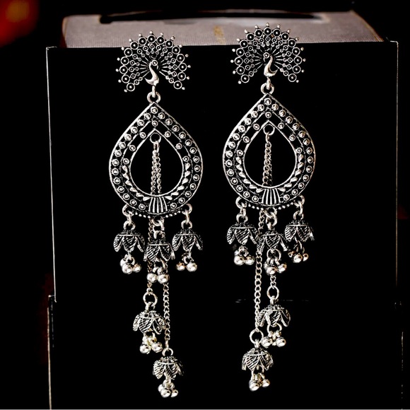 Ethnic Dangle Earring Sets Women Vintage Silver Long Tassel Bell Drop - Picture 1 of 4